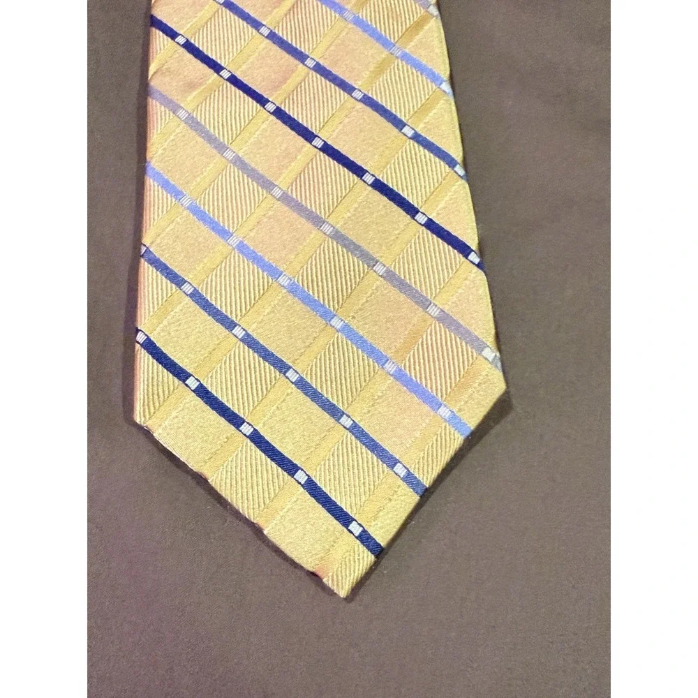 Michael Kors Mens‎ Tie Necktie One Size Yellow & Blue 100% Silk Plaid RN121148